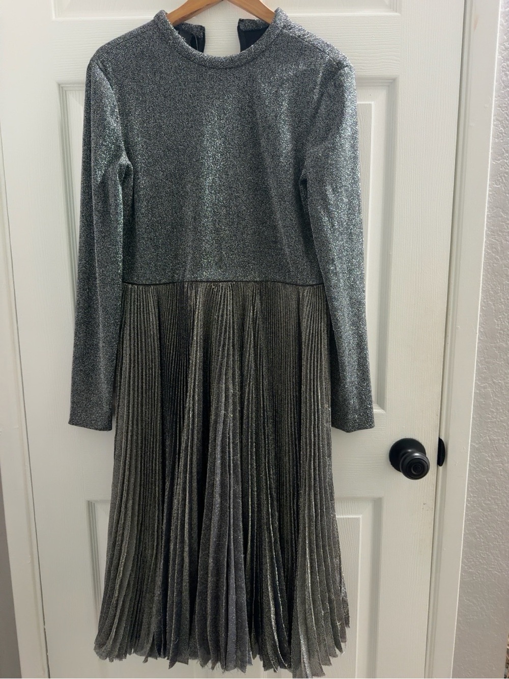 J. Mendel Silver Metallic Pleated Dress